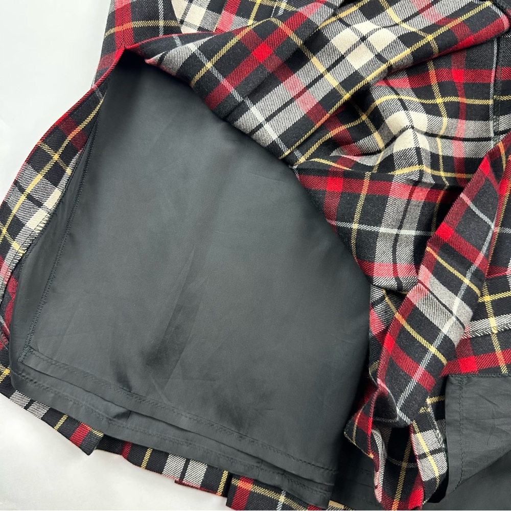 Basler Red Black Plaid Wool Pleated Skirt Side Slits Size 10 - Picture 6 of 13